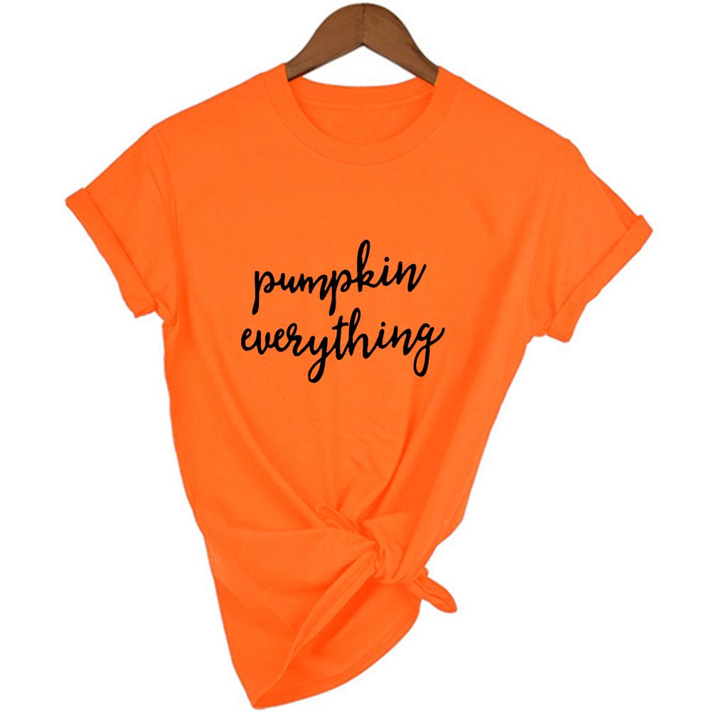 Halloween Pumpkin Spice Print Women Orange Aesthetic T Shirt Graphic Short Sleeve T Shirts Thankful