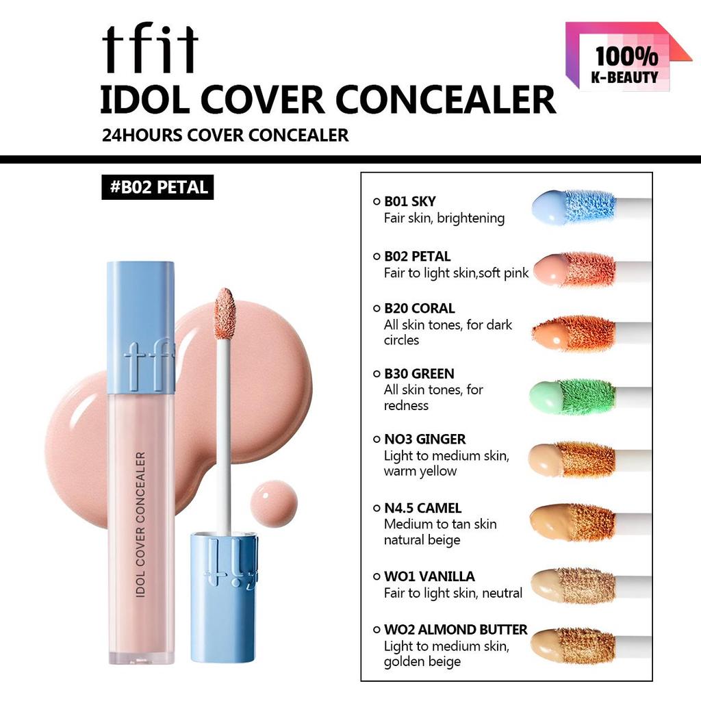 TFIT IDOL COVER CONCEALER 6,5 г B01/B02/B20/B30/N03/N4.5/W01/W02, Плотное покрытие, Кремовая текстура, Естественный финиш, Корейская косметика, Корейский макияж