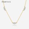 925 Sterling Silver Gold Three CZ Zircon Charm Chain Pendant Crystal Long Choker Necklace Women 2023 Winter Jewelry
