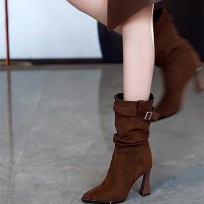 Винтажные замшевые женские ботильоны на высоком каблуке, осенне-зимние элегантные короткие ботинки