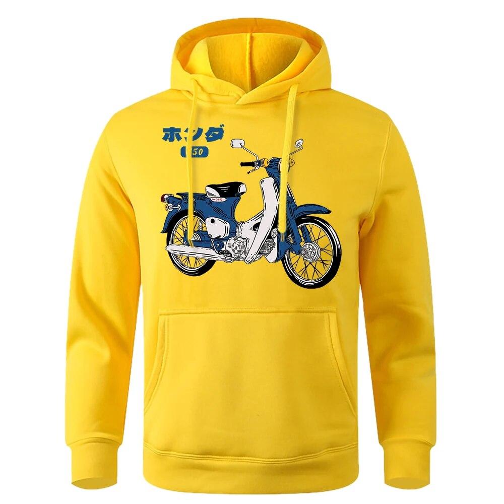 Классический Super Cub C50 Мотоциклетный принт унисекс с капюшоном Мягкие дышащие толстовки с круглым вырезом Повседневная толстовка Классический спортивный костюм Харадзюку унисекс