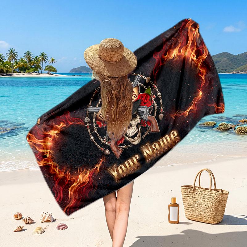 Guns N’ Roses Customized Name Text Beach Towel, Soft Absorbent Towel Beach Pool Travel Personal Gift