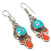 Natural Tibetan Turquoise, Coral Gemstone Handmade Jewelry Earring 2.40" T7m65