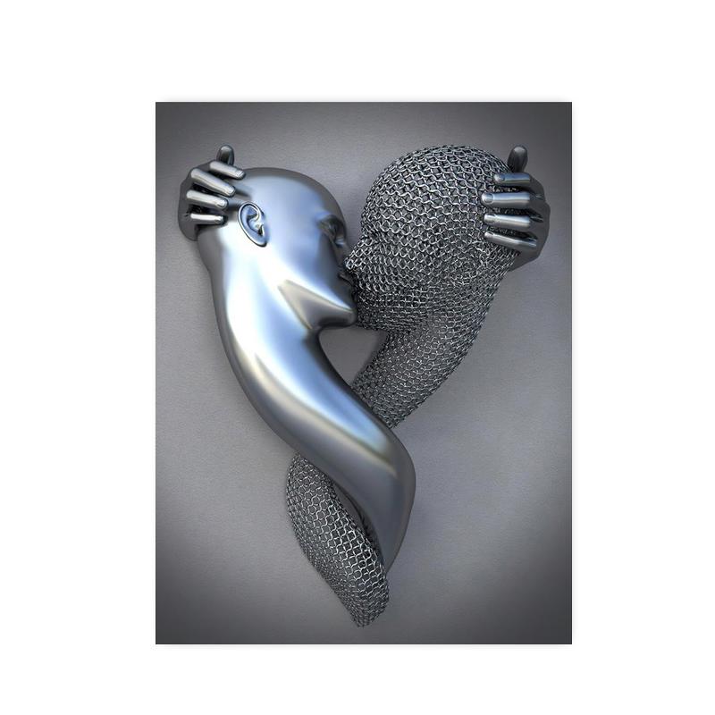 3D Любовь Сердце Серая Металлическая Фигура Статуя Холст Картина Плакаты и принты Современные Настенные Художественные Фотографии для Гостиной Домашний Декор