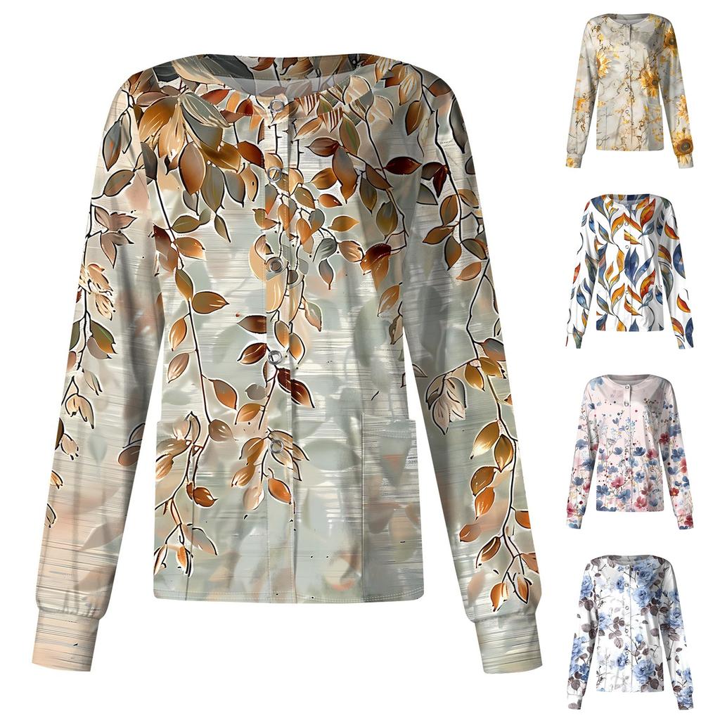 Женский повседневный однобортный однобортный защитная одежда с длинными рукавами и цветочным принтом, кардиган, топ