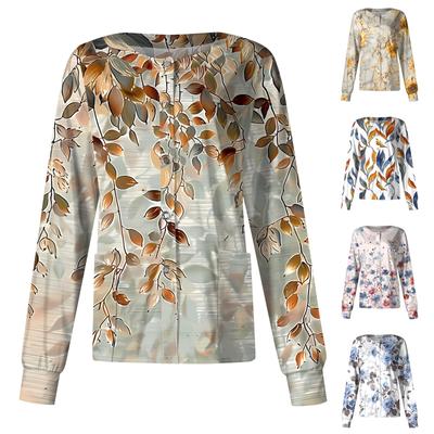 Женский повседневный однобортный однобортный защитная одежда с длинными рукавами и цветочным принтом, кардиган, топ