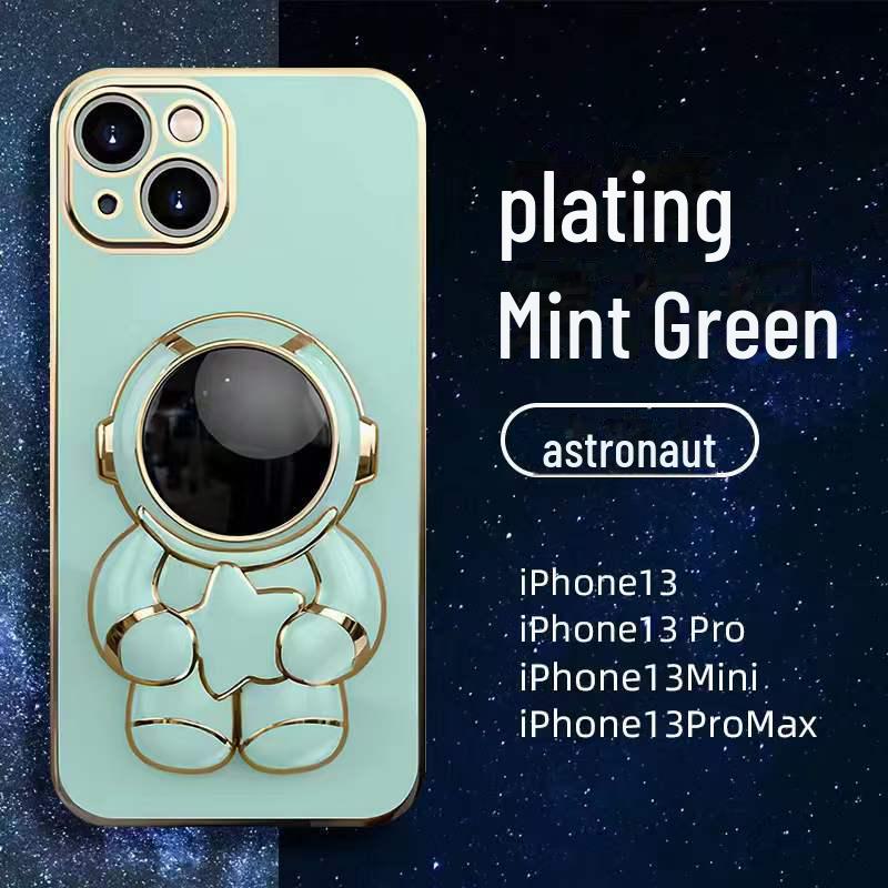 Чехол Astronaut с гальваническим покрытием и подставкой для iPhone 13 Pro Max/12/XS/8P