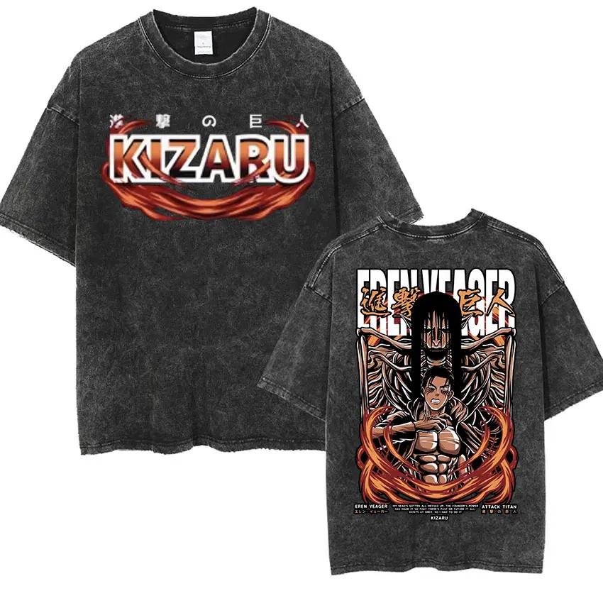 Washed Vintage Anime Attack on Titan Mikasa Ackerman Merch Tshirt Men Women Manga Cosplay Oversized T Shirt Man Cotton Tshirts
