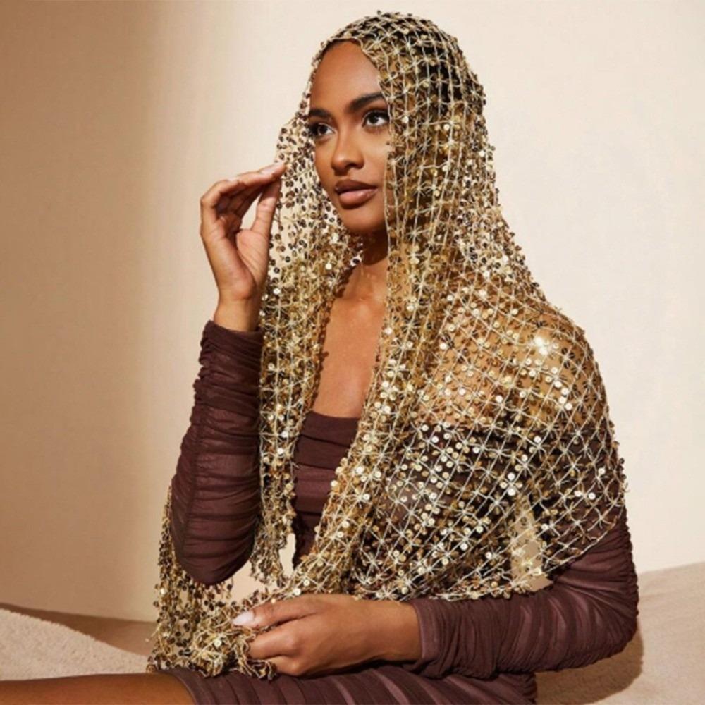 Sparkle Fringe Scarf Shawl 150*50cm Bridal Wedding Cape Vintage Sequin Party Wrap for Women
