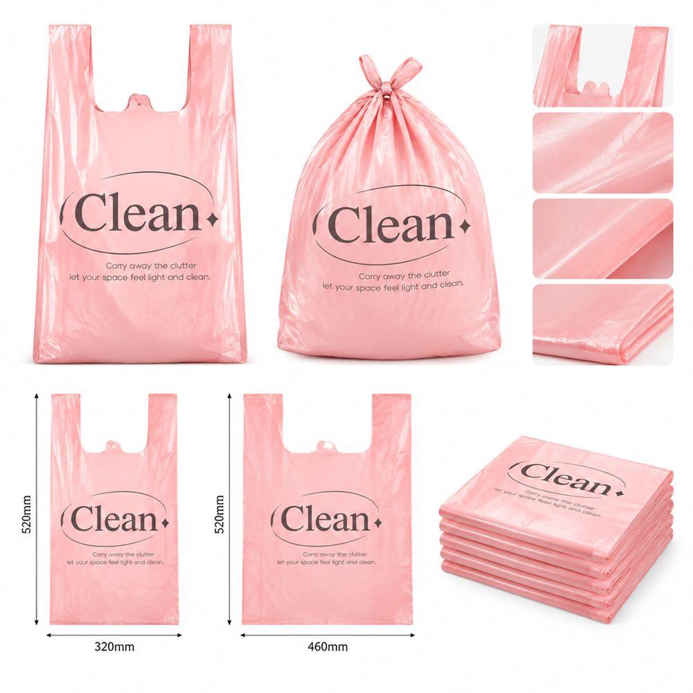 50Pcs Pink Printed Trash Bags Pull-Tear Vest Bags New Garbage Bags Office