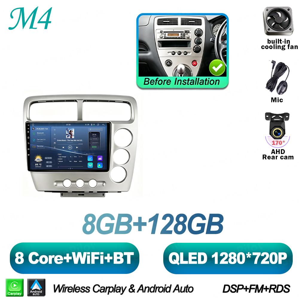Android 16 For Honda Civic EP3 2000-2005 RHD Car Radio Stereo Head Unit Multimedia Video Player GPS Navigation 2K QLED 9 Inch 5G