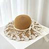 Straw hat women's summer lace bow outdoor sun protection sun hat seaside vacation beach hat large brim versatile basin