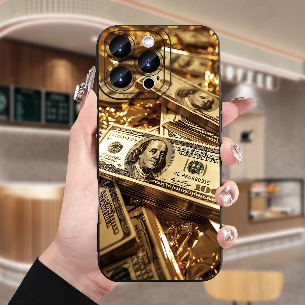 Золотой чехол для телефона с принтом банкноты доллара США Для iPhone 16 15 14 13 12 11 Pro Max X XS XR 15 Plus 16e Силиконовый мягкий чехол