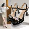 Мода 2025 Новые Летние Женские Сандалии Открытый Носок Высокий Каблук Мода Толстый Каблук Узкий Ремешок Вечерняя Обувь Женские Повседневные Сандалии Женские