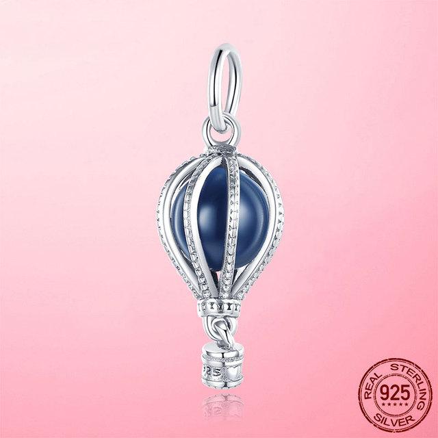Travel Beads 925 Sterling Silver Pendant CZ Blue Pink Air Balloon Dangle Charm Fit Original Fashion Bracelet Fine Jewelry