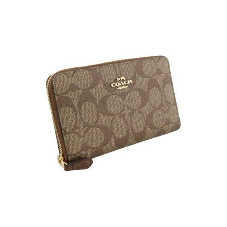 Coach Кошелек на молнии 17 Classic Monogram из покрытого канваса Держатель для монет и ID-карты Женский кошелек Хаки 88913-IME74