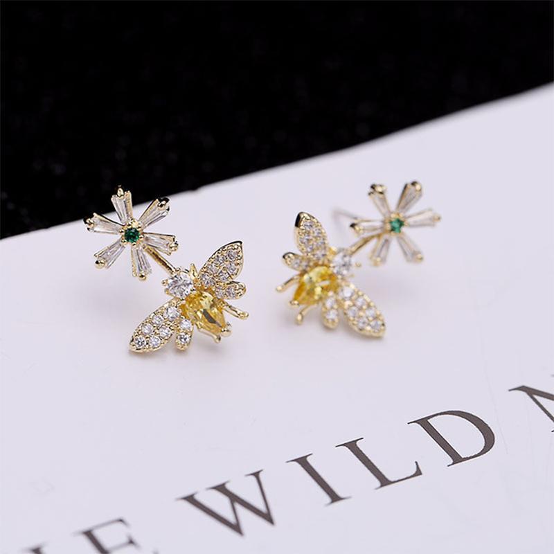 Милые и стильные женские серьги-пусеты в форме цветка и пчелы, золотого/серебряного цвета, для вечеринки, на каждый день, подарок для девушки, модная бижутерия