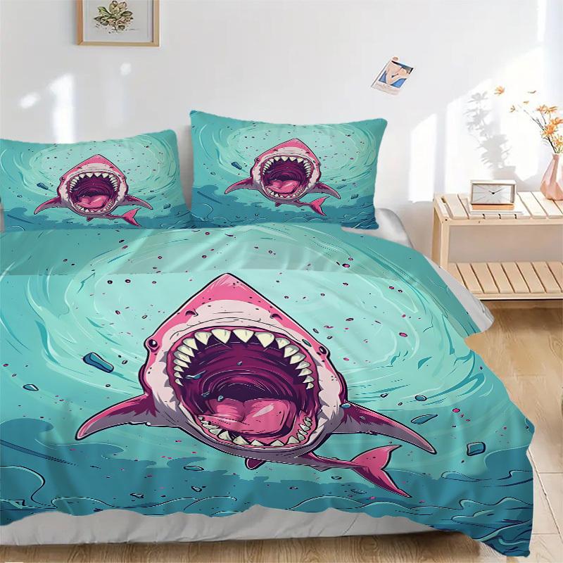 3pcs Shark Attack Bedding Set, Includes 1 Comforter + 2 Pillowcases, Without Pillow Inserts, Soft Comfortable, Lightweight Breathable, Print