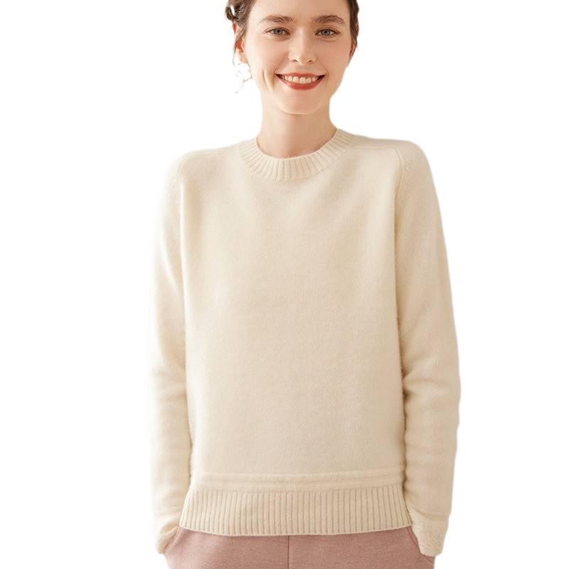 Women's Thick Cashmere Sweater - Autumn/Winter, Round Neck, Saddle Shoulder, Loose Fit, Lace Sleeve