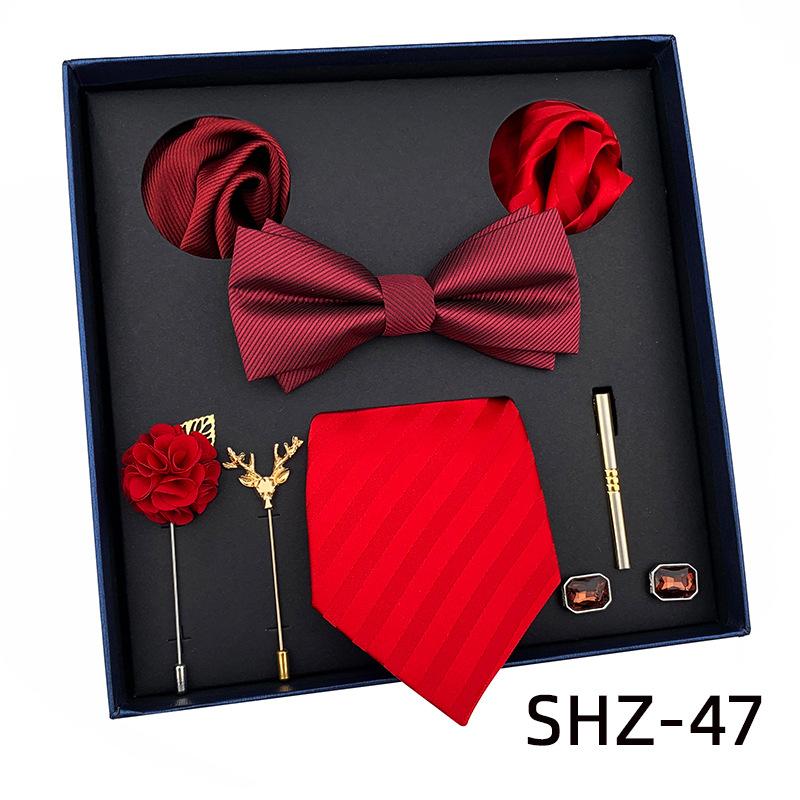 Men'S Tie Light Luxury Gift Box Wedding Tie Bow Tie Pocket Towel Brooch Cuffs Father'S Day Gift Box