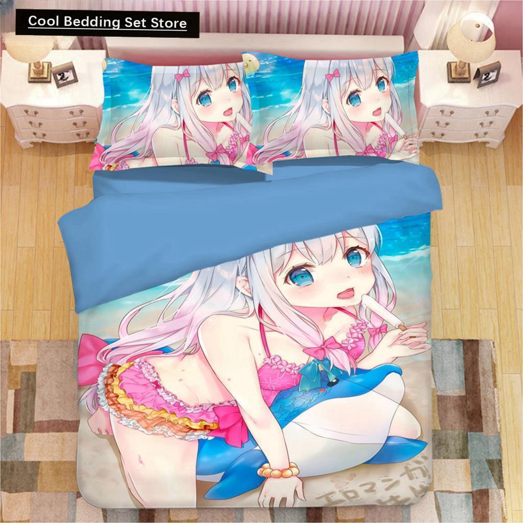 Kawaii Izumi Sagiri 3D Anime Print Комплект постельного белья Пододеяльники Наволочки Цельный стеганый плед Комплекты постельного белья Постельное белье Пододеяльник