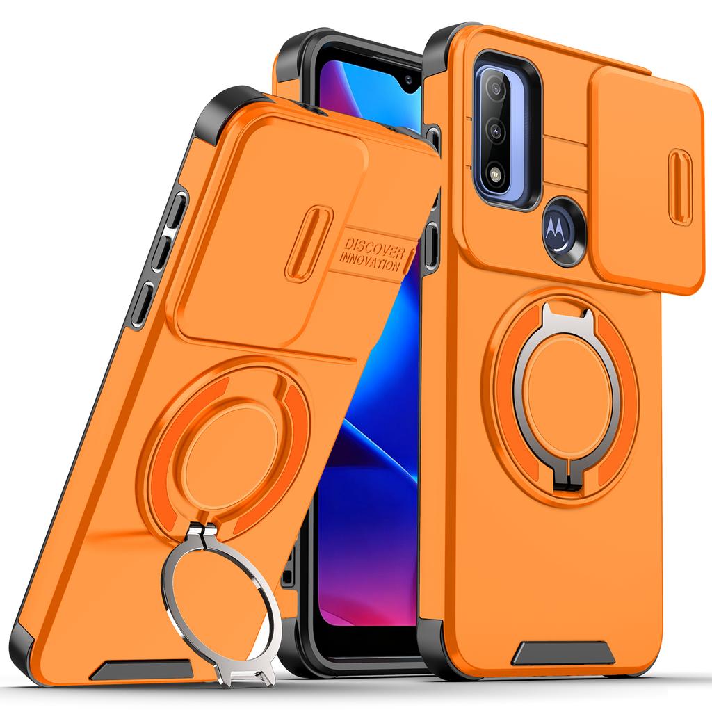 Магнитное кольцо-подставка Бронированный чехол для Motorola Moto G Play 2023 Power 2022 Pure 2021 Сдвижное окно Защита объектива Чехол для телефона