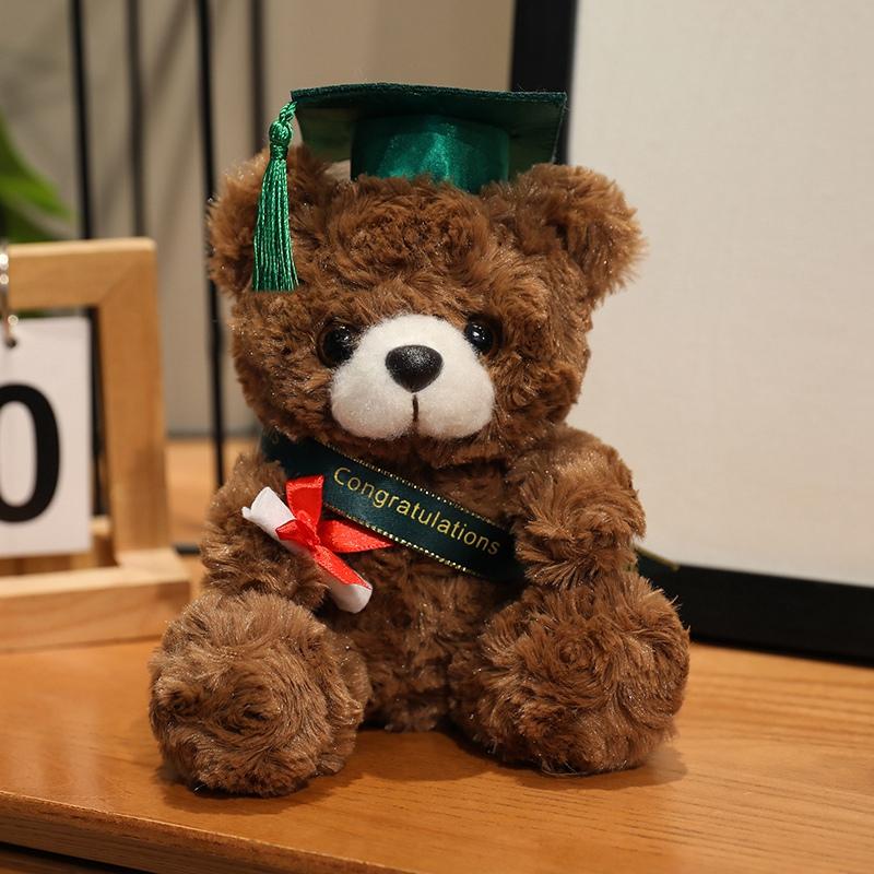18CM Dr. Bear Cute Plush Toy Small Light Brown Teddy Wear Doctor Hat Doll Graduation Gifts