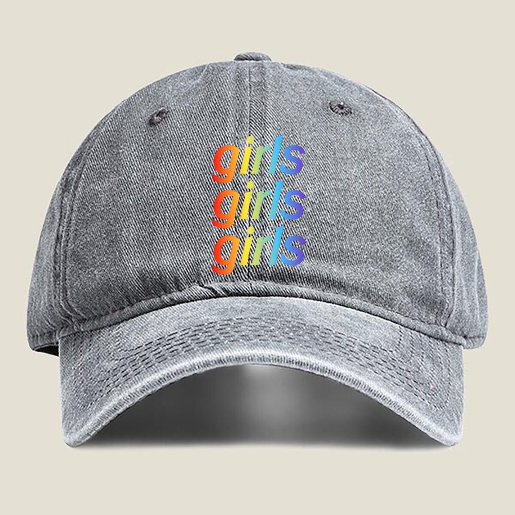 Colorful “Girls Girls Girls” Repeat Fashion Washed Baseball Cap Hat Outdoor Activities