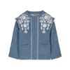 Floral Embroidery Women Jacket Blue Cardigan Warm Women's Winter Jackets Pockets High Street Outerwears Female New In Coats