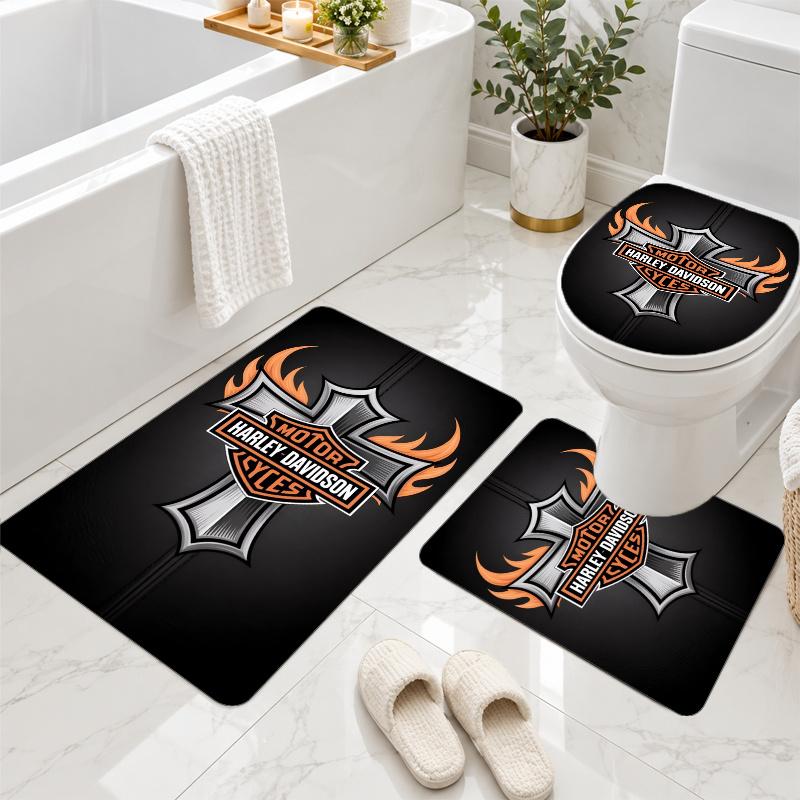 Набор из 3 фланелевых ковриков для туалета Harley-Davidson, коврик для ванной комнаты, нескользящий ковер для ванной, домашний декор
