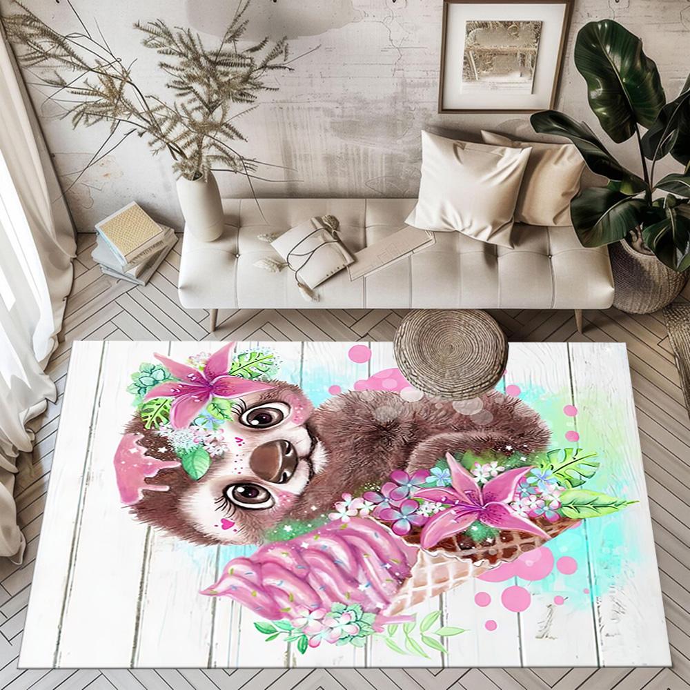 Sloth In The Jungle Square rugs are a great choice for living rooms, bedrooms, home décor, and as gifts.