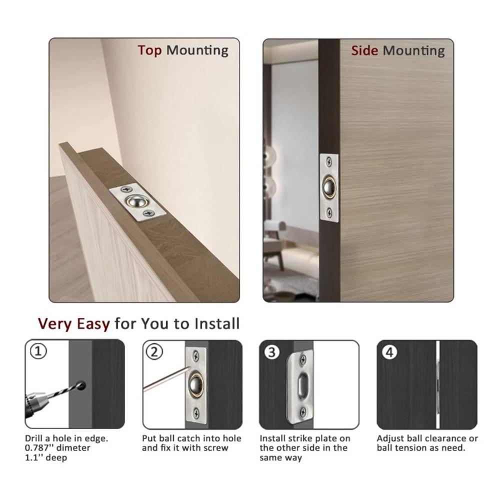 6pcs Stainless Steel Adjustable Ball Catch Silver Closet Ball Latch Door Ball Catch Interior Doors