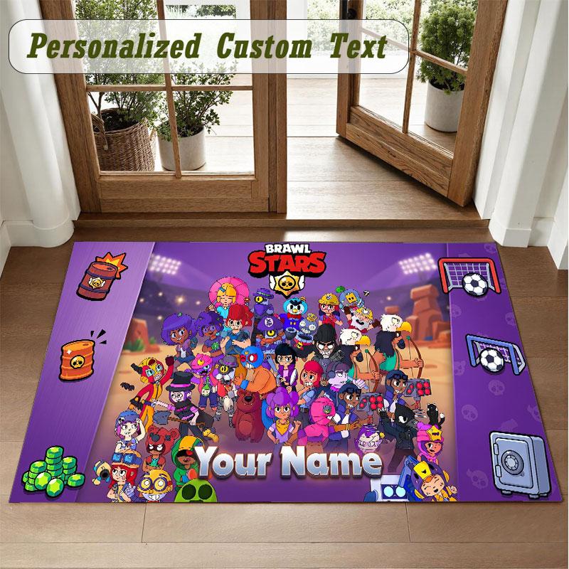 Crystal Velvet Square Rug Custom NameBrawl Stars Pattern Non Slip Home Floor Decor Rug