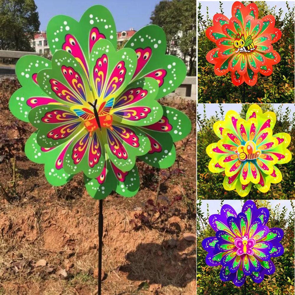 Colorful Rotating Wind Spinner Standing Lawn Flower Pinwheel  Outdoor Party Picnic Decor