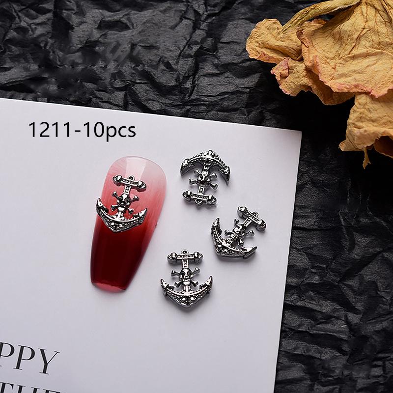 10 шт. ретро металлический крест темный панк 3D сплав детали для дизайна ногтей декор Хэллоуин череп блестящие подвески для ногтей принадлежности салон