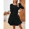 Solid Color Half Sleeve Dress, Casual Crew Neck Dress For Spring, Women's Clothing