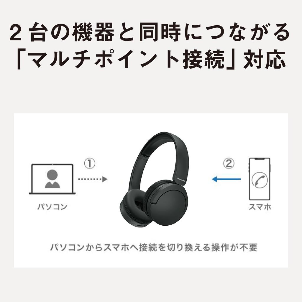 Panasonic Полноразмерные наушники, Bluetooth, Multipoint, 2-канальные, Type-C, Легкие, Черные, RB-HF630B-K