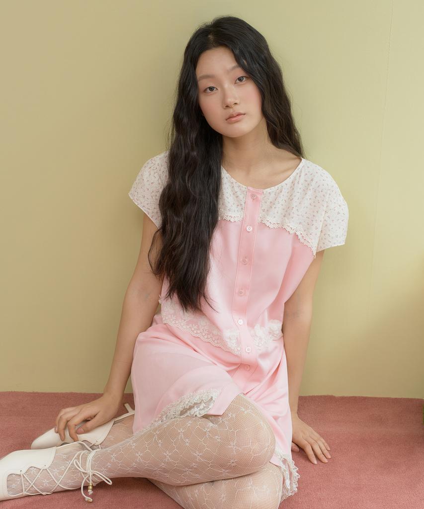 Sennyu Flower Lace Cake Shirt Dress (Pink)