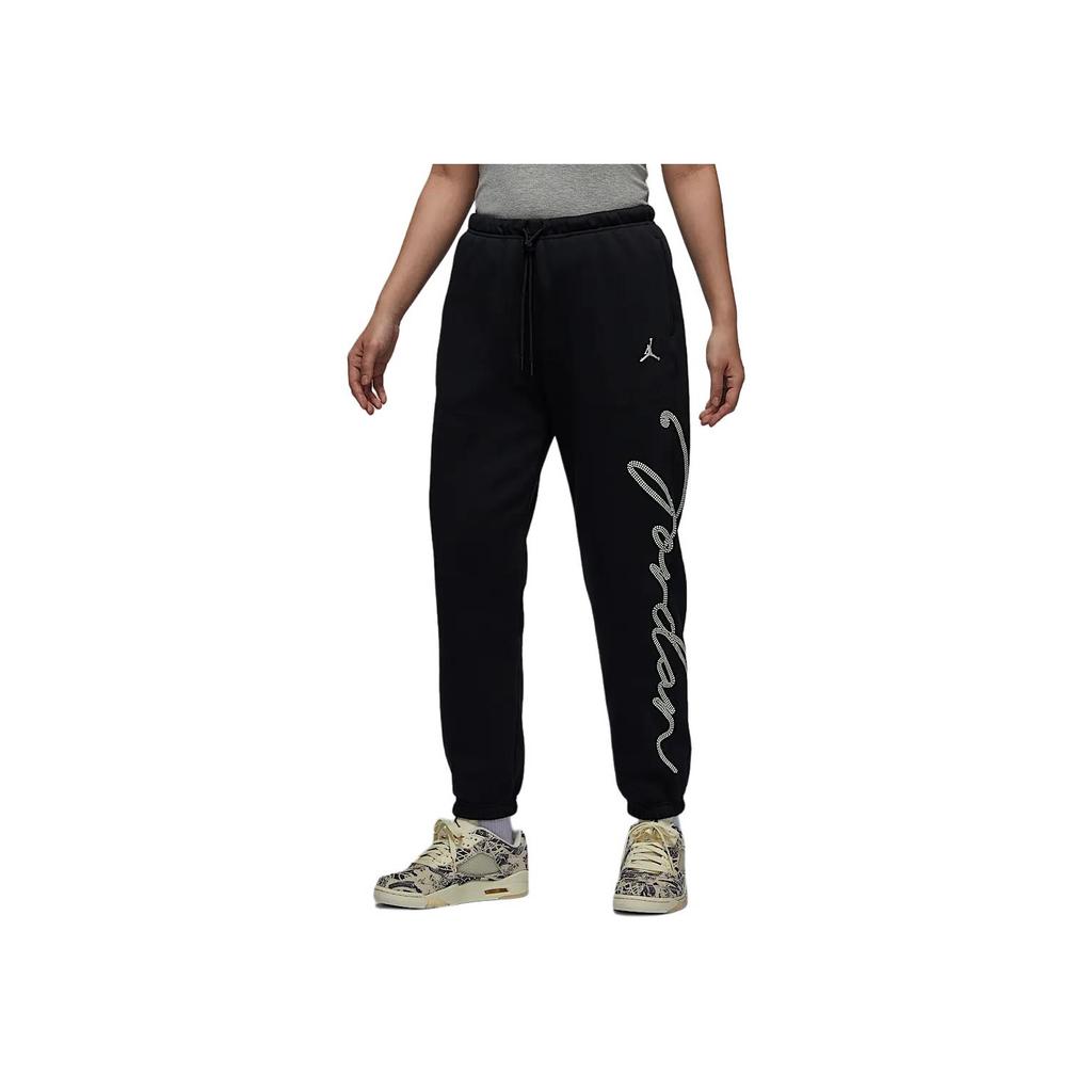 Jordan Brooklyn Fleece FW24 Logo Удобные мягкие трикотажные спортивные штаны из флиса для женщин, цвет черный парусно-белый HJ0209-010