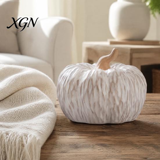 Matte White Harvest Gifts Ceramic Pumpkin Fall Table Centerpiece, Realistic Fake Figurine Nordic Style Home Accessories for Autumn Halloween