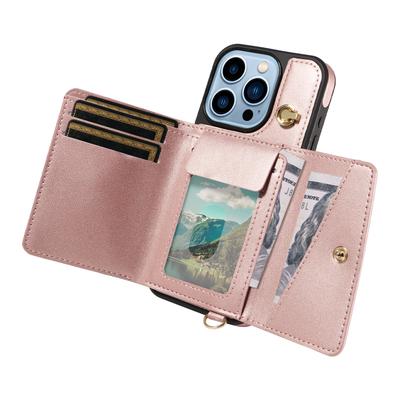 Для iPhone 13 Pro Max Чехол-кроссбоди с держателем для карт и подставкой, покрытый кожей TPU, чехол для мобильного телефона