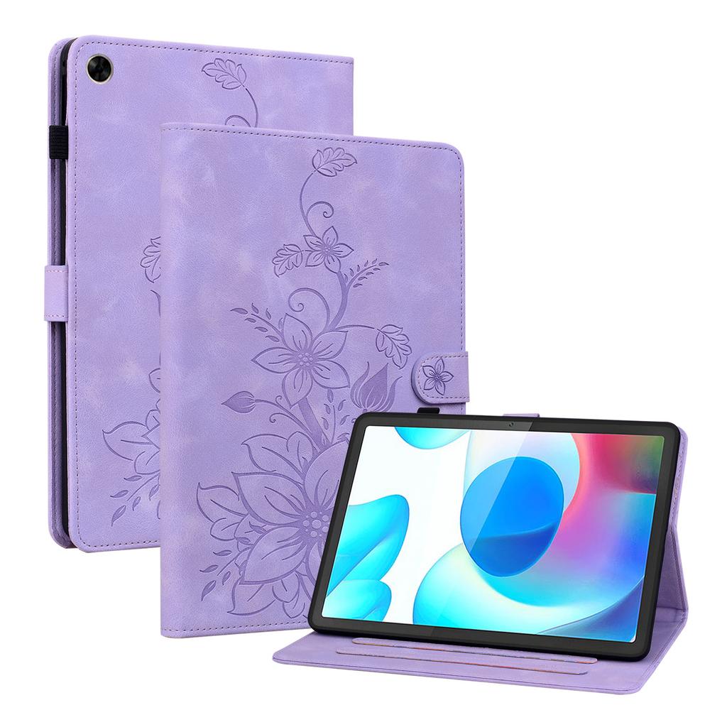 For Realme Pad Mini (Models  RMP2105, RMP2106) PU Leather Exquisite Floral Embossed Design Tablet Case