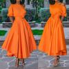 2020 Summer European & American One-Shoulder Lace-Up Waist Midi Dress for Women