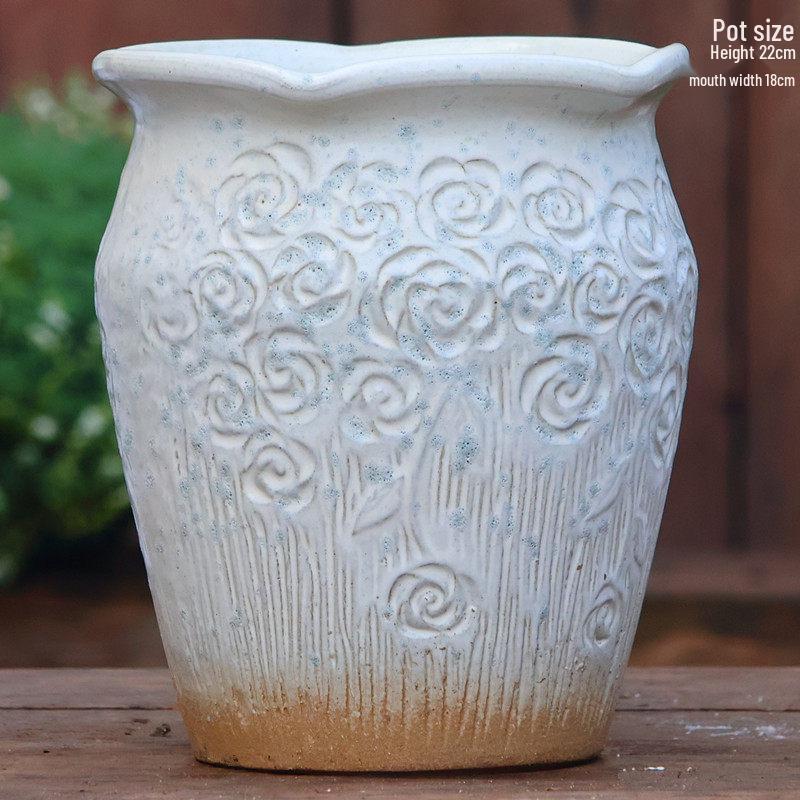 Large Ceramic Terracotta Flower Pot for Balcony and Living Room - Ideal for Succulents, Orchids, Green Radish, and Plants