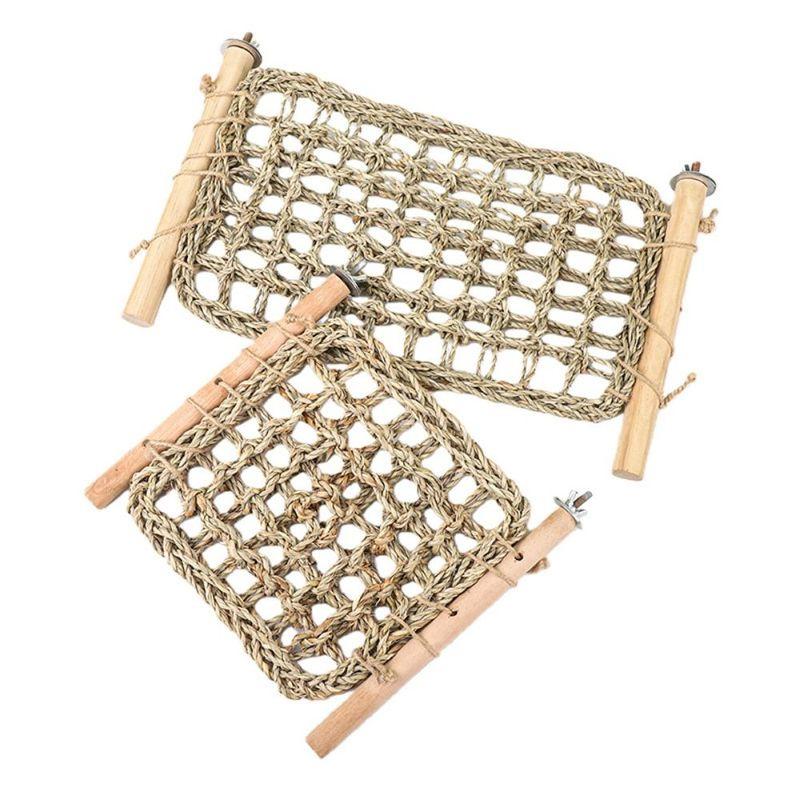 Handwoven Straw Reptile Hammock Breathable Woven Eco-Friendly Bird Swing Mat Chewable Decorative Foraging Mat Toys Bird Cage