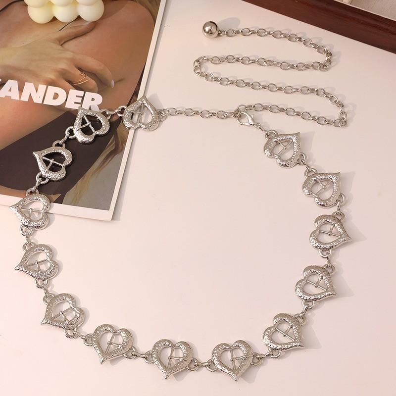 Modern Heart Pendant Metal Waist Chain With Engraving For Women Formal And Casual Outfits