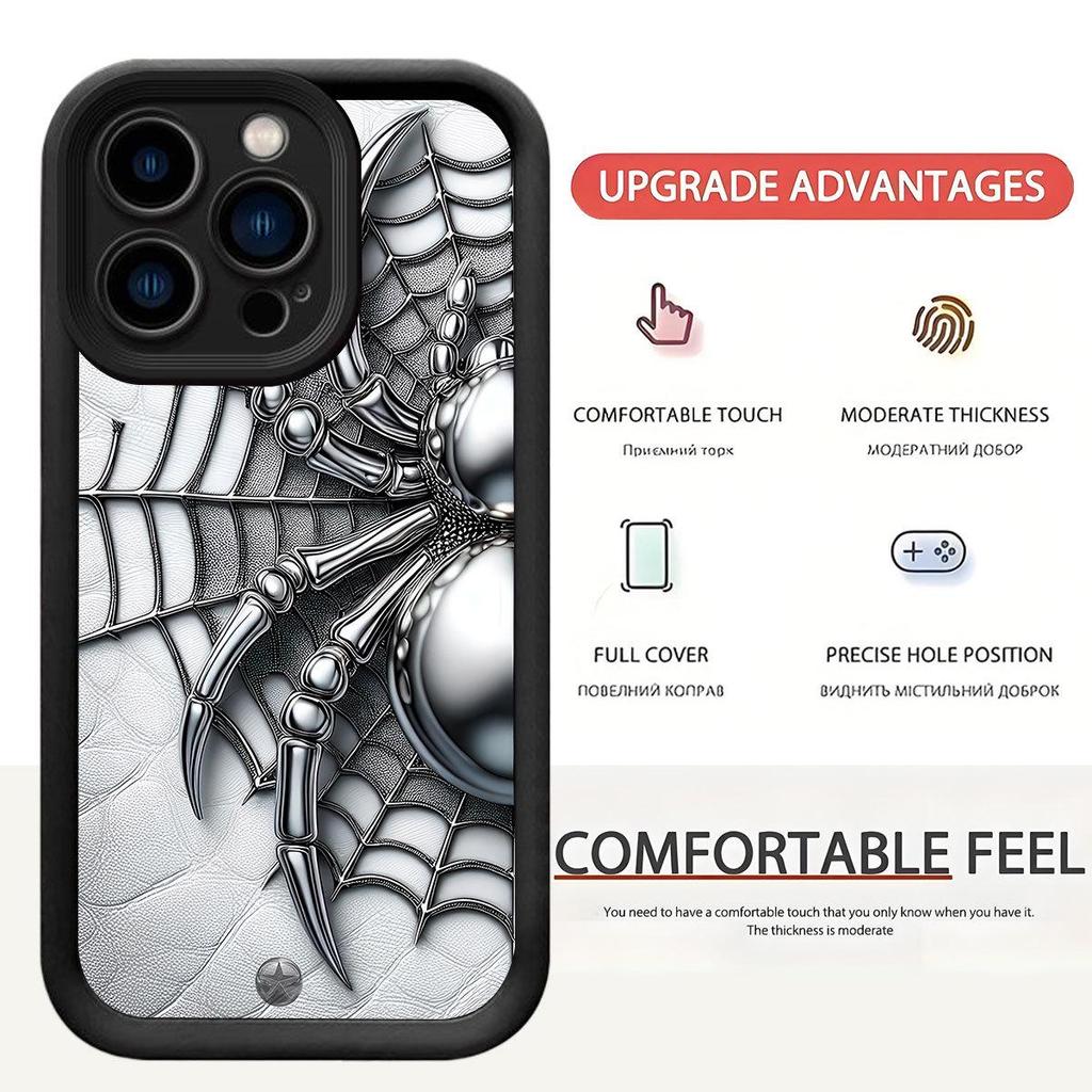 Серебряный Паук Черный Чехол для iPhone 15/16/17 Pro Max