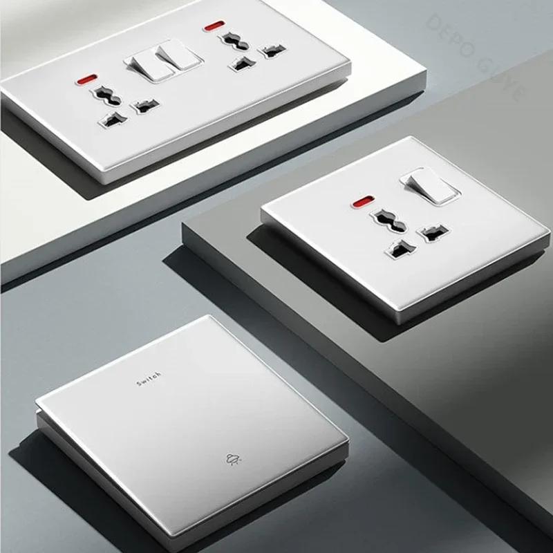 Universal Tempered Glass 20W Quick Charge USB Type-c Wall Dual 3pin Socket panel,UK 13A Wall 220V 2Way Light Switch Power Outlet