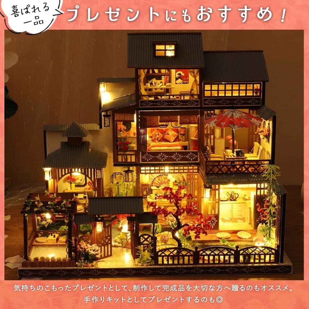 Moin moin Кукольный домик Миниатюрный набор для ручной работы Инструкция по набору Гостиница с японским садом с впечатляющими кленовыми листьями Масами Светодиодная подсветка Акриловый корпус