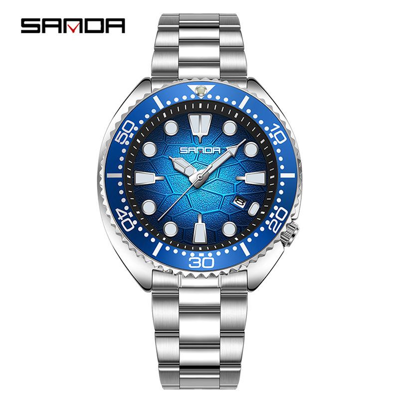 Men's Business Leisure Watch Volcanic Lava Texture Scratch Resistant Glass Waterproof Rotating Bezel Night Light Quartz Wristwatches